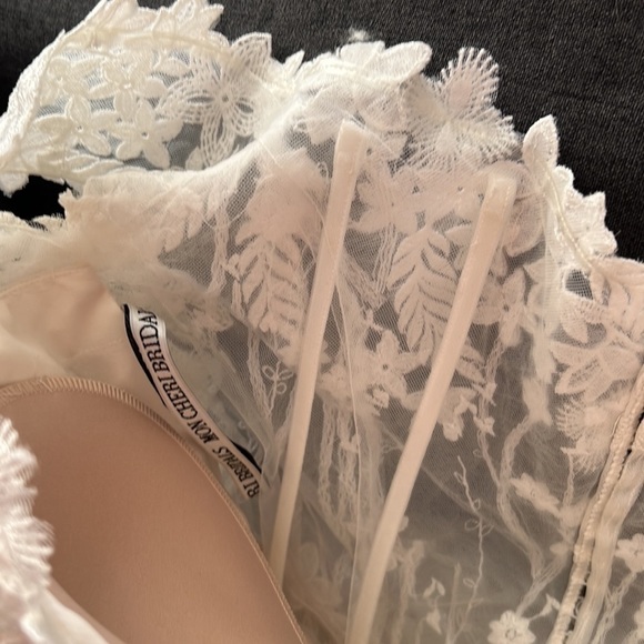 NEW Floral Wedding Dress, Embroidery Lace Beaded Off Shoulder, Mon Cheri… - Picture 7 of 11